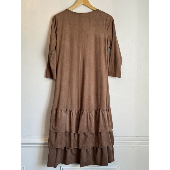 Wrangler Womens Suede Tiered Midi Dress Size Medium 3/4 Sleeve Brown Neutral - Picture 6 of 7